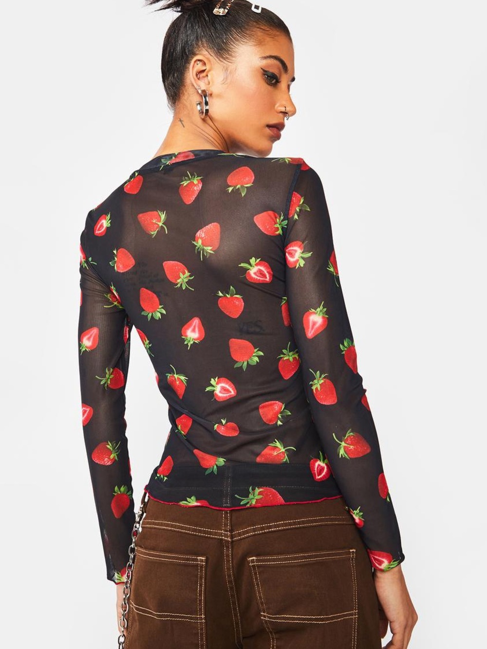 Dangerfield Strawberry Mesh Top Sz M (8) - Picture 3 of 7